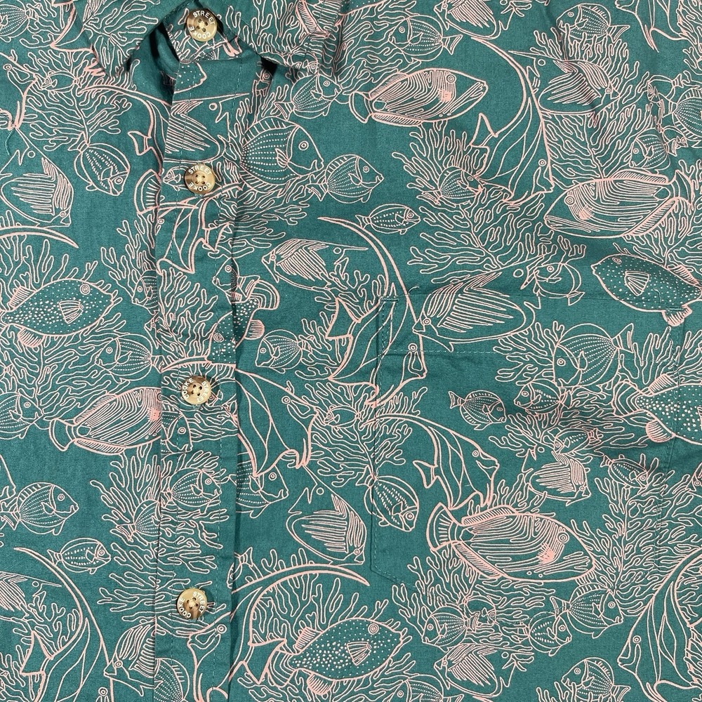 Cooke Street Hawaiian Button Shirt‎ Men's XL Teal Tropical Fish Made in Hawaii - Picture 4 of 8